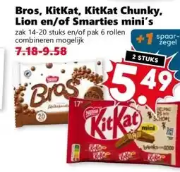 CoopCompact Bros. KitKat, KitKat Chunky. Lion en/of Smarties mini's aanbieding