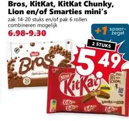 Coop Bros, KitKat, KitKat Chunky, Lion en/of Smarties mini's aanbieding
