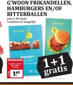 Coop G'WOON FRIKANDELLEN, HAMBURGERS EN/OF BITTERBALLEN aanbieding