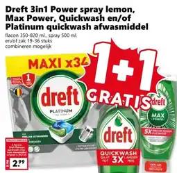 Coop Dreft 3in1 Power spray lemon, Max Power, Quickwash en/of Platinum quickwash afwasmiddel aanbieding