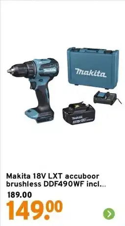 GAMMA Makita 18V LXT accuboor brushless DDF490WF incl. 3Ah accu + snellader aanbieding