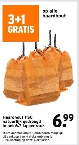 GAMMA Haardhout FSC natuurlijk gedroogd in net 6.7 kg per stuk aanbieding