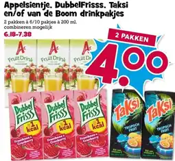 Boon`s Markt Appelsientje, DubbelFrisss, Taksi en/of van de Boom drinkpakjes aanbieding