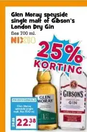 Boon`s Markt Glen Moray speyside single malf of Gibson's London Dry Gin aanbieding
