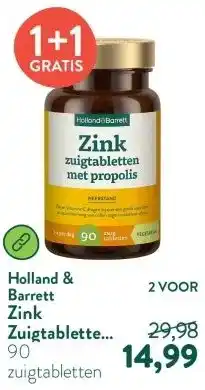 Holland & Barrett Zink Zuigtabletten Met Propolis - 90 zuigtabletten aanbieding