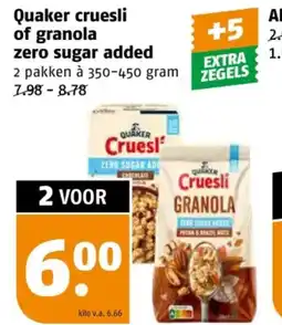 Poiesz Quaker cruesli of granola zero sugar added aanbieding
