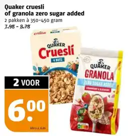 Poiesz Quaker cruesli of granola zero sugar added aanbieding
