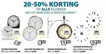 Jysk 20-50% korting op alle klokken B10 x L4 x H10 cm aanbieding