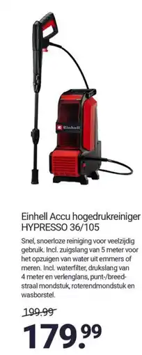 Inter Chalet Einhell Accu hogedrukreiniger HYPRESSO 36/105 aanbieding
