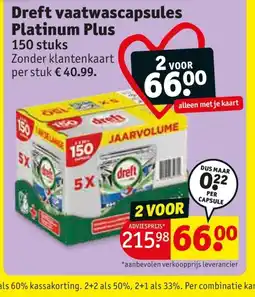 Kruidvat Dreft vaatwascapsules Platinum Plus aanbieding