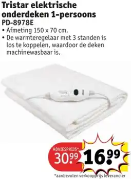Kruidvat Tristar elektrische onderdeken 1-persoons PD-8978E aanbieding