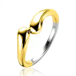 Zinzi ZINZI gold plated zilveren gladde ring met twee druppelvormen 7mm breed ZIR2682G aanbieding
