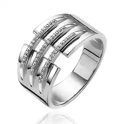 Zinzi Mart Visser by ZINZI zilveren ring 11mm breed met drie banen bezet met witte zirconia's MVR18 aanbieding