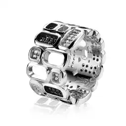 Zinzi Mart Visser by ZINZI zilveren ring breed wit zwart 12mm MVR3Z aanbieding