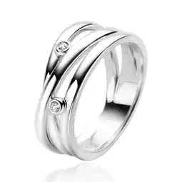 Zinzi ZINZI zilveren cross-over ring met gladde banen en ronde zettingen met witte zirconia ZIR2571 aanbieding