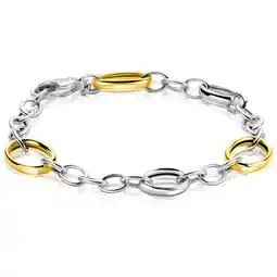Zinzi ZINZI bicolor zilveren schakelarmband met drie ovale goldplated schakels ZIA2785 aanbieding