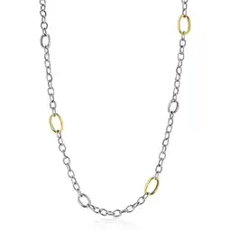 Zinzi ZINZI bicolor zilveren schakelketting 70cm met drie ovale goldplated schakels ZIC2785 aanbieding