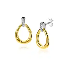 Zinzi 19mm ZINZI gold plated zilveren bicolor oorstekers druppelvorm glad met witte zirconia's ZIO1709Y aanbieding