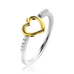 Zinzi ZINZI zilveren ring met gold plated open hartje 8mm en witte zirconia's ZIR2566 aanbieding