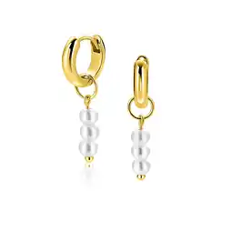 Zinzi 12mm ZINZI gold plated zilveren oorbedels met 3 witte pareltjes ZICH2734Y (zonder oorringen) aanbieding