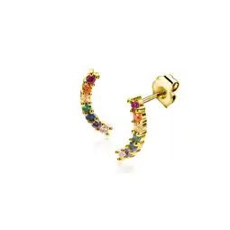 Zinzi 10mm ZINZI gold plated zilveren oorknoppen met golfje bezet met regenboog kleurstenen ZIO2592 aanbieding
