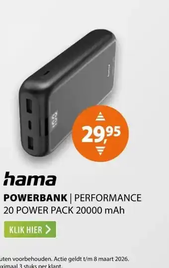 Expert Hama Performance 20 Power Pack 20.000 mAh Antraciet aanbieding