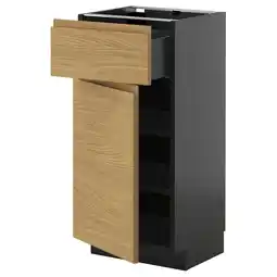 IKEA Modern keukenblok: metod. Zwart & hout. Lade open. Slank, rechthoekig, minimalistisch aanbieding