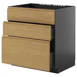 IKEA Modern zwart keukenblok met drie houten lades aanbieding