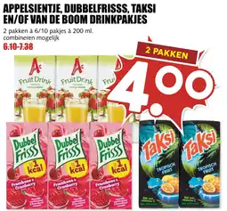 De Boerenschuur Appelsientje, dubbelfrisss, taksi en/of van de boom drinkpakjes aanbieding