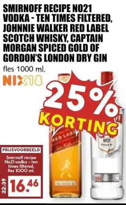 De Boerenschuur Smirnoff recipe no21 vodka - ten times filtered, johnnie walker red label scotch whisky, captain morgan spiced gold of gordon aanbieding