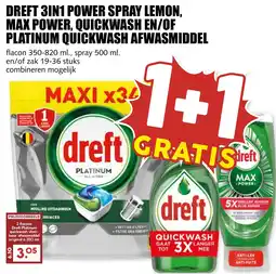 De Boerenschuur Dreft 3in1 power spray lemon, max power, quickwash en/of platinum quickwash afwasmiddel aanbieding