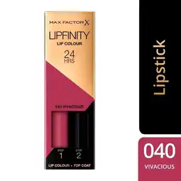 Trekpleister Max Factor Lipfinity Lip Colour 040 Vivacious 2-Step Longlasting Lipstick aanbieding
