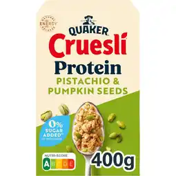 Jumbo Quaker Cruesli Protein Zero Sugar Added Pistachio & Pumpkin Seeds 400 g aanbieding
