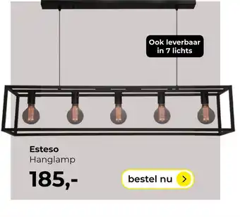 Lampidee Esteso - hanglamp stalen frame 5 lichts zwart aanbieding