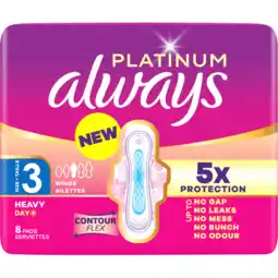Jumbo Always Platinum Dag Maandverband Voor Zware Menstruatie (Maat 3) aanbieding