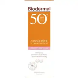 Albert Heijn Biodermal Gevoelige huid zonnecreme gezicht spf50 aanbieding