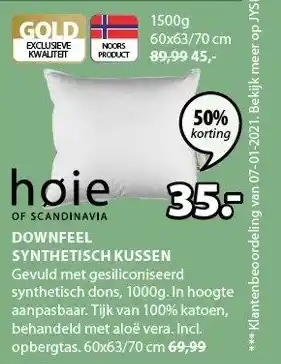 Jysk Downfeel synthetisch kussen 60x63/70 cm aanbieding
