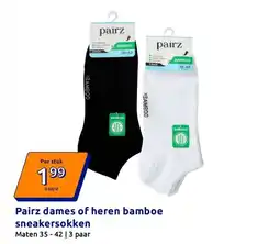 Action Pairz dames of heren bamboe sneakersokken aanbieding