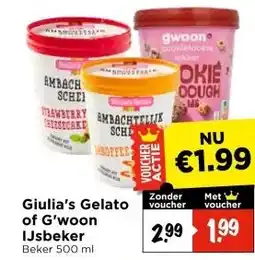 Vomar Voordeelmarkt Giulia's Gelato of G'woon IJsbeker aanbieding