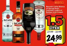 Vomar Voordeelmarkt Bacardi Carta Blanca of Spiced Rum, Smirnoff Vodka of Baileys Irish Cream aanbieding