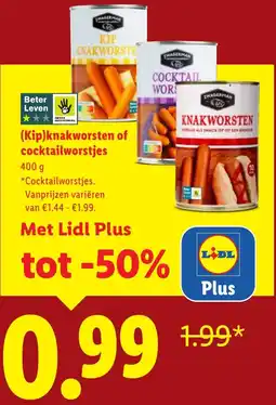 Lidl Kip knakworsten of cocktailworstjes aanbieding