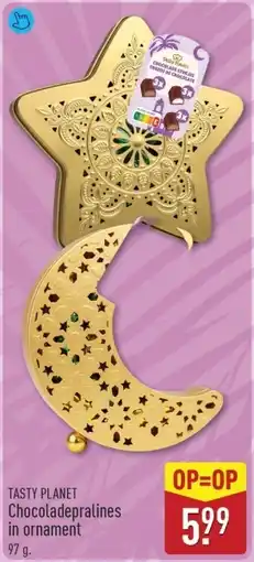 ALDI Tasty planet Chocoladepralines in ornament aanbieding