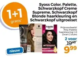 Trekpleister Syoss Color, Palette, Schwarzkopf Creme Supreme, Schwarzkopf Blonde haarkleuring en Schwarzkopf uitgroeiset aanbieding