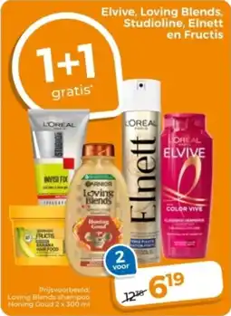 Trekpleister Elvive, Loving Blends, Studioline, Elnett en Fructis aanbieding