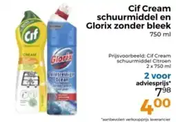 Trekpleister Cif Cream schuurmiddel en Glorix zonder bleek aanbieding