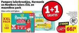 Kruidvat Pampers luierbroekjes, Harmonie en NewBorn luiers XXL en maandbox pack aanbieding