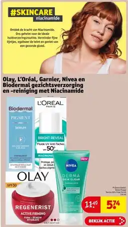 Kruidvat Olay, L'Oréal, Garnier, Nivea en Biodermal gezichtsverzorging en -reiniging met Niacinamide aanbieding