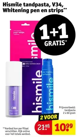 Kruidvat Hismile tandpasta, V34, Whitening pen en strips aanbieding