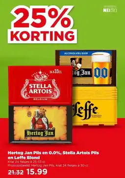 PLUS Hertog Jan Pils en 0.0%, Stella Artois Pils en Leffe Blond aanbieding
