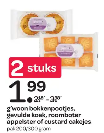 Spar g'woon bokkenpootjes, gevulde koek, roomboter appelster of custard cakejes aanbieding